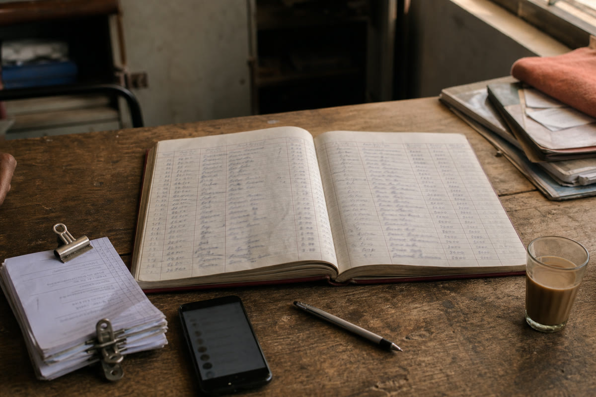 Order paperwork and dispatch slips on a desk in an industrial office.